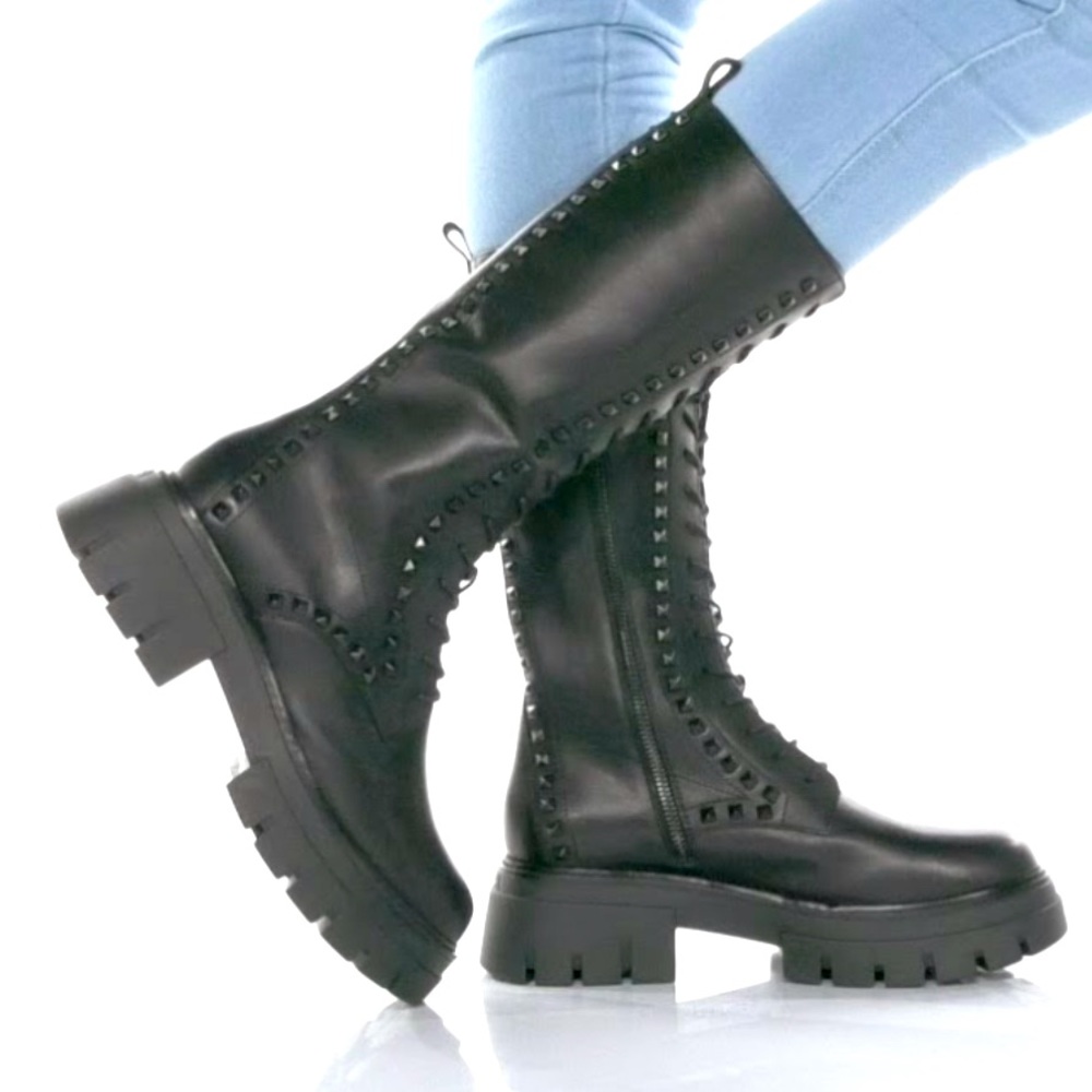Ash Lullaby Studded Leather Tall Combat  Boots